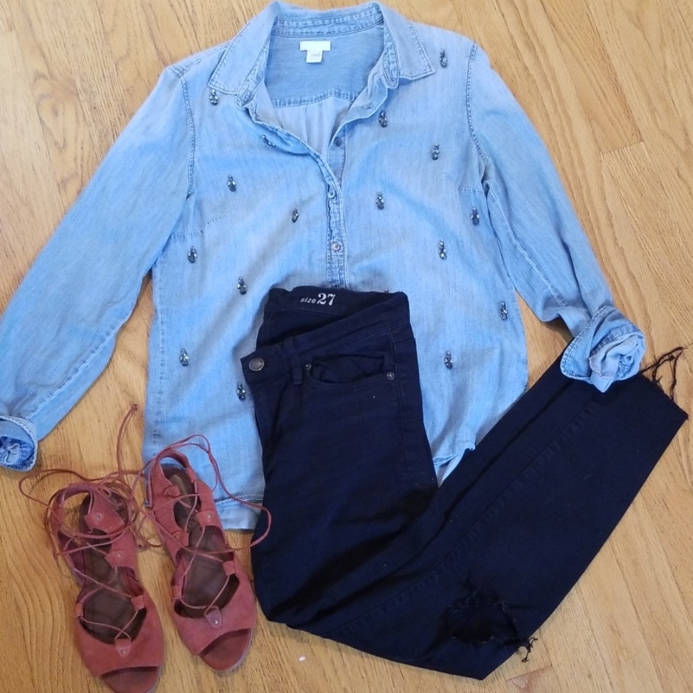 Jcrew rhinestone denim button down